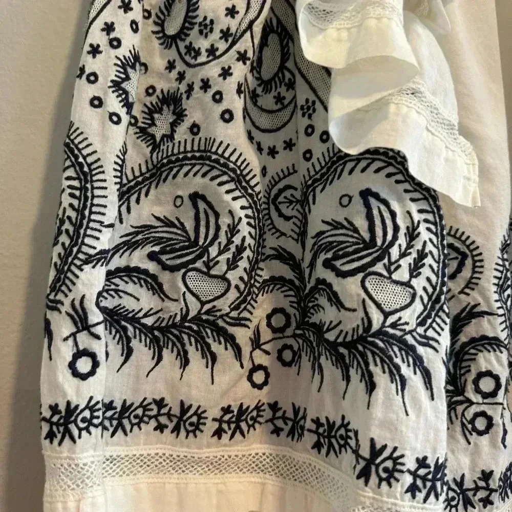 Ulla Johnson Annetta Cotton Ruffle Blouse Long Sleeve Embroidered Boho Peasant 2 - Picture 5 of 13